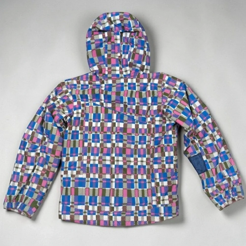 Columbia Youth Girls 10/12 Waterproof Rain Jacket Hooded Pink Blue Plaid SG 7424